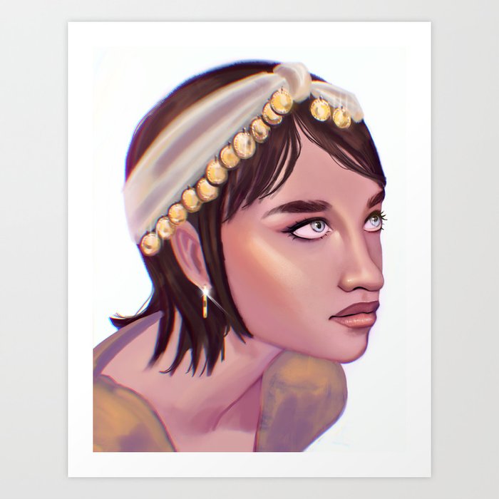 Portrait of an Arab Girl in a Headdress | Digital Painting  Art Print
