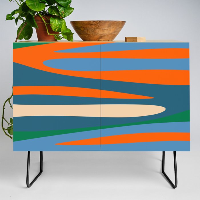 Terzo Stripes Vertical Abstract Pattern Blue Orange Green Beige Credenza
