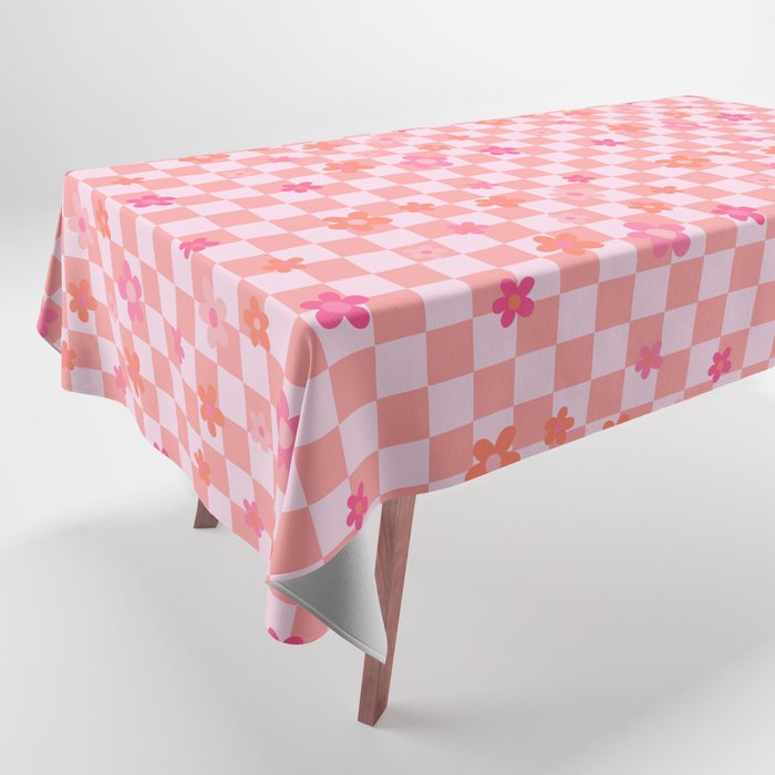 pink flower check Tablecloth