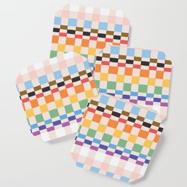 Progress Pride Rainbow Flag Wonky Checkerboard Pattern Coaster