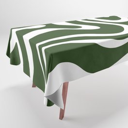 Retro Modern Liquid Swirl Abstract Pattern in Deep Green and White Tablecloth