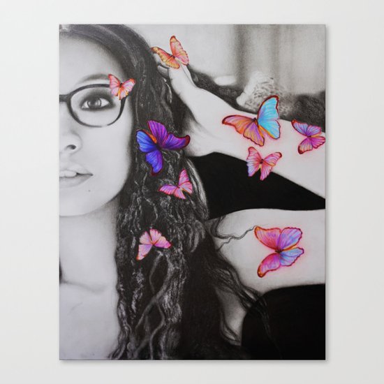 self-portrait with butterflies Canvas Print