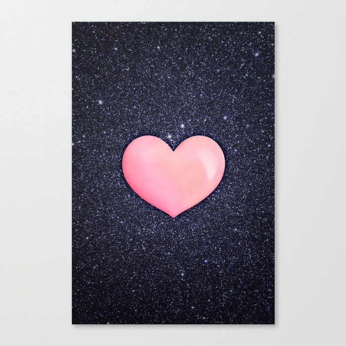 Pink heart on shiny black Canvas Print