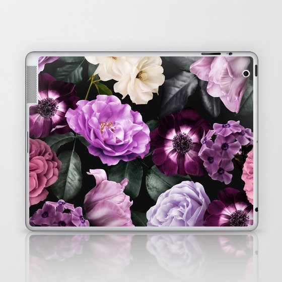 Midnight Garden - Vintage Flowers. Purple Roses, Anemone and Ranunculus. Laptop & iPad Skin