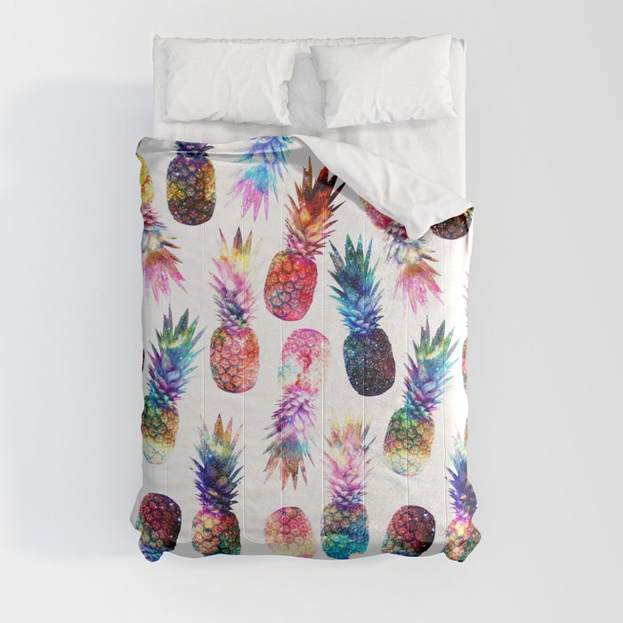 watercolor and nebula pineapples illustration pattern Comforter