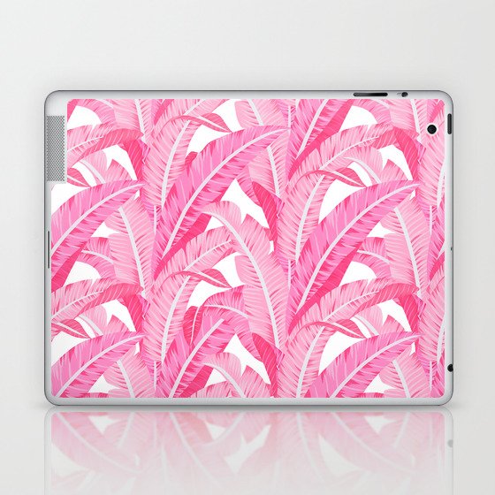 Pink banana leaves tropical pattern on white Laptop & iPad Skin