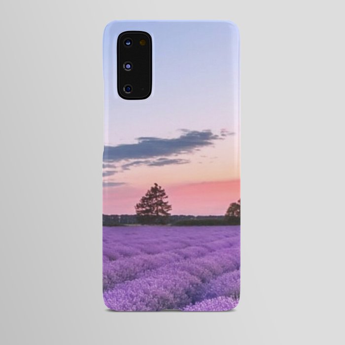 Sunset over fields of purple English lavender landscape color photograph / photography for kitchen, dining room, wall, and home decor Android Case