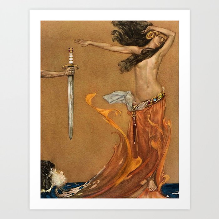 Camelot - Excalibur - Lady of the Lake - King Arthur's Sword portrait painting by W. Flint Art Print