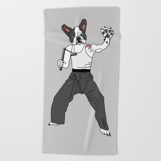Kungfu Bulldog Lee Beach Towel