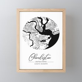 Charleston map coordinates Framed Mini Art Print