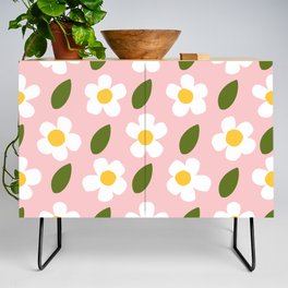 Little White Flowers Retro Modern Daisy Pattern Fall Pink Credenza