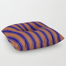 [ Thumbnail: Sienna and Blue Colored Lines/Stripes Pattern Floor Pillow ]