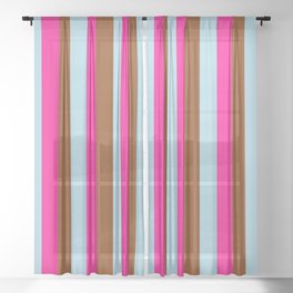 [ Thumbnail: Deep Pink, Brown, and Light Blue Colored Pattern of Stripes Sheer Curtain ]