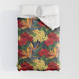 Tropical Paradise Hawaiian Floral Illustration Comforter
