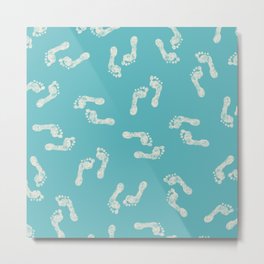 Beach Series Aqua - White footprints on turquoise background Metal Print | Graphicdesign, Watercolor, Pattern, Turquoise, Digital, Painting, Outdoor, Maritime, Summer, Foot 