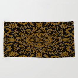 William Morris Black And Gold Floral Pattern Vintage Victorian Design Beach Towel