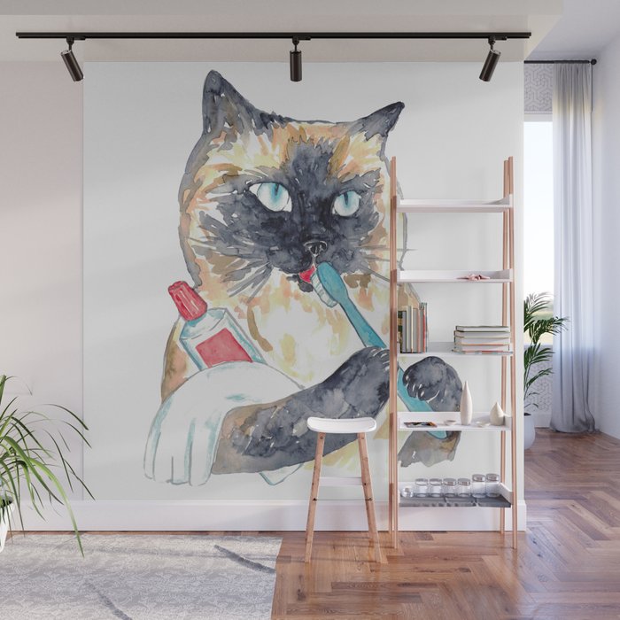 Siamese cat toilet Painting Wall Poster Watercolor Wall Mural
