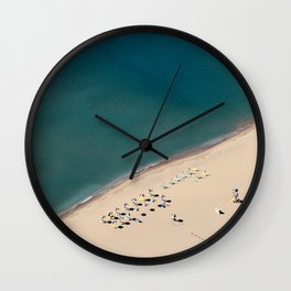 Aerial view of beach with umbrellas and beds in Greece  Wall Clock