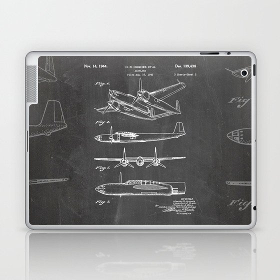 Hughes Lockheed Airplane Patent - Hughes Aviation Art - Black Chalkboard Laptop & iPad Skin