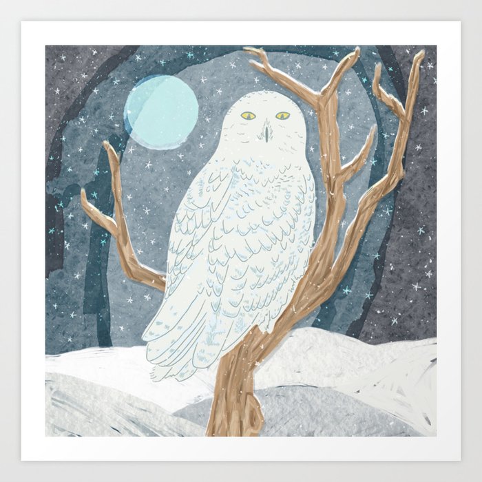 Snowy Owl at Night Art Print