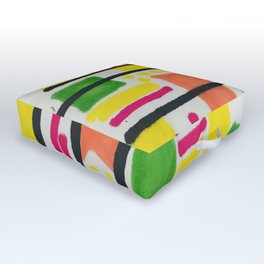 Trendy Tangerine, Green And Yellow Playful Abstract Designs Outdoor Floor Cushion