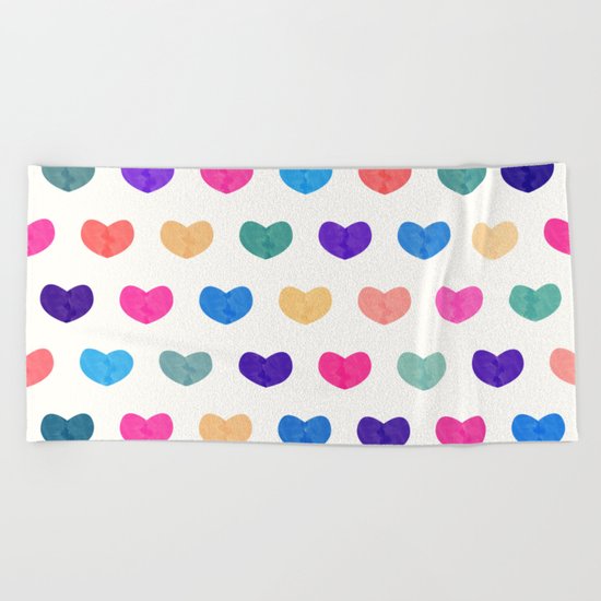 Colorful Cute Hearts III Beach Towel