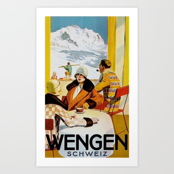 Vintage Wengen Switzerland Travel Art Print
