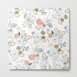 Elegant abstract coral pastel blue modern rustic floral Metal Print | Rustic, Pattern, Girly, Floral, Painting, Elegantfloral, Abstractfloral, Floralpattern, Abstract, Pastelcolor 