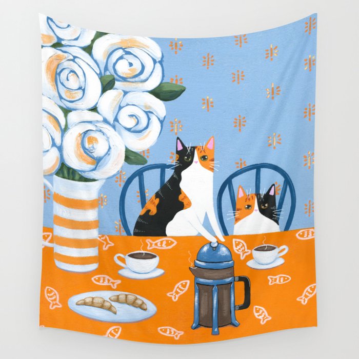 Calico French Press Cats Wall Tapestry