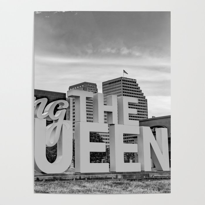 Sing The Queen City Skyline Panorama Cincinnati Ohio Monochrome Poster by Gregory Ballos Fine