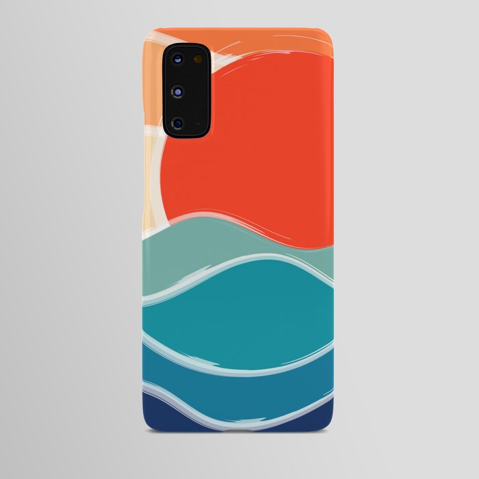 Retro 70s and 80s Color Palette Mid-Century Minimalist Nature Waves and Sun Abstract Art Android Case