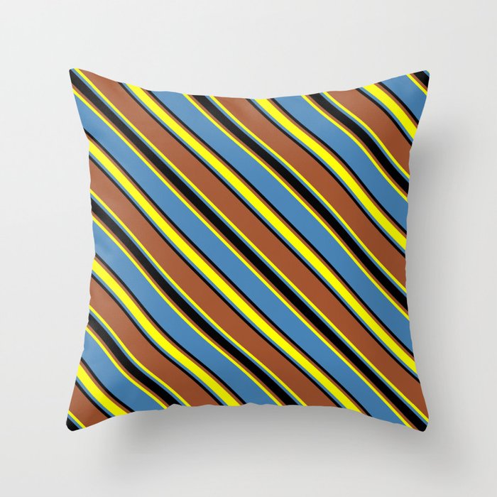Sienna, Yellow, Blue, and Black Colored Lines/Stripes Pattern Throw Pillow