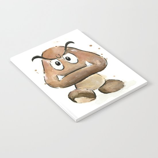 Goomba Watercolor Painting Mario Gamer Videogame Art Notebook