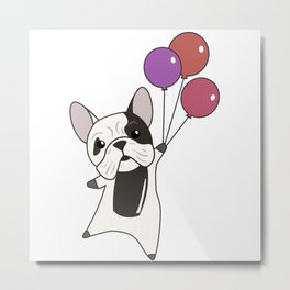 Bulldog Flies Balloons Above Cute Animals Dogs Metal Print