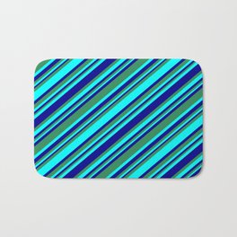 [ Thumbnail: Sea Green, Cyan, and Dark Blue Colored Lines/Stripes Pattern Bath Mat ]