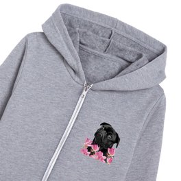 Pug sitting in Lotos Flower Field Kids Zip Hoodie