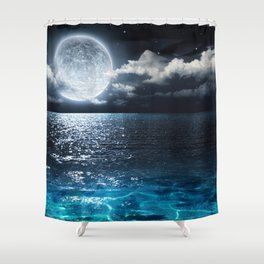 Full Moon over Ocean Shower Curtain
