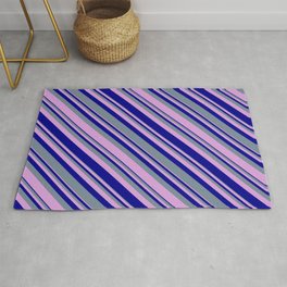[ Thumbnail: Light Slate Gray, Plum, and Dark Blue Colored Lines/Stripes Pattern Rug ]