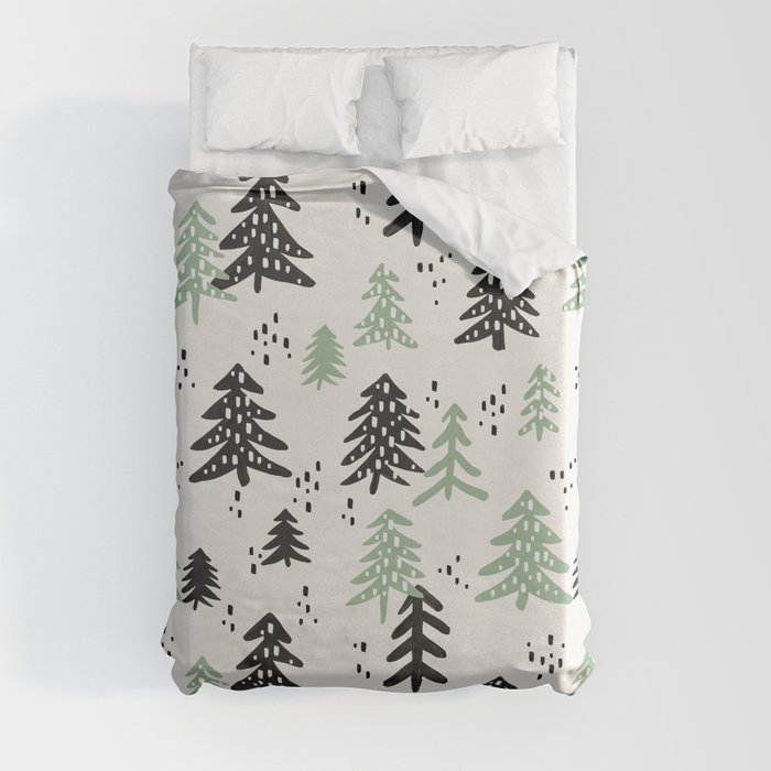 Christmas Tree Pattern – Mint & Black Duvet Cover