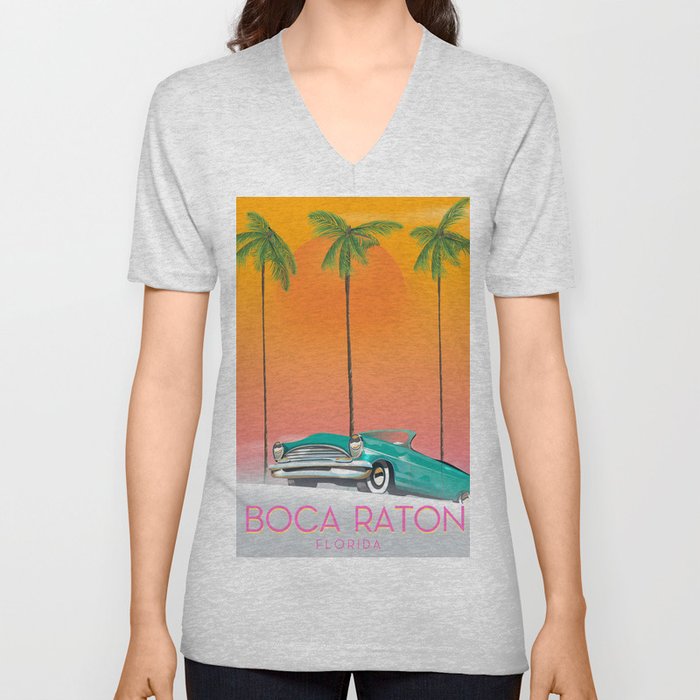 Boca Raton Florida travel poster V Neck T Shirt