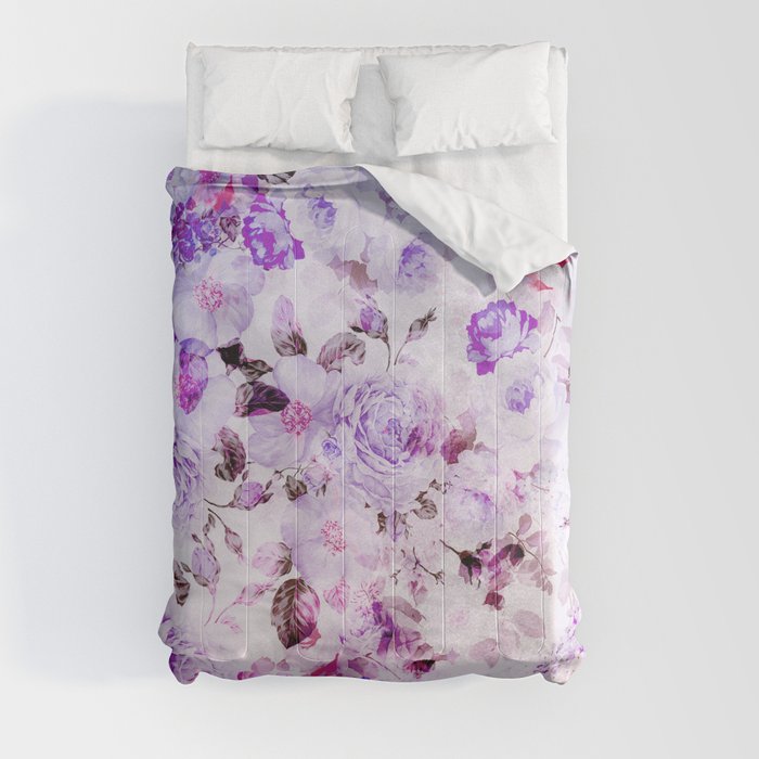 Shabby vintage lavender violet watercolor floral Comforter
