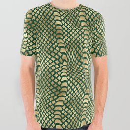 Gold Green Snake Skin Pattern All Over Graphic Tee