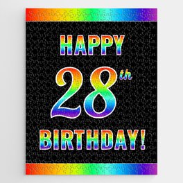 [ Thumbnail: Fun, Colorful, Rainbow Spectrum “HAPPY 28th BIRTHDAY!” Jigsaw Puzzle ]