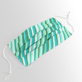 [ Thumbnail: Dark Turquoise, Sea Green, Aquamarine, and Mint Cream Colored Striped/Lined Pattern Face Mask ]