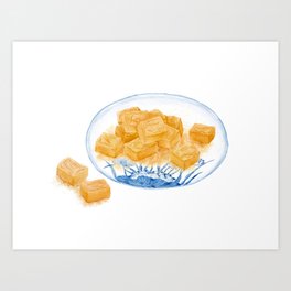Watercolor Illustration of Chinese Snack - Peanut Crisp Candies   Art Print | Crunchy, Cake, Platter, Crisp, Candy, Slice, Dish, Painting, Square, Confection 