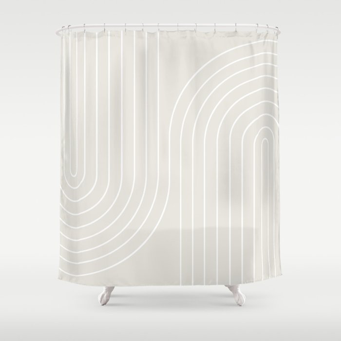 Minimal Line Curvature XI Natural Off White Mid Century Modern Arch Abstract Shower Curtain
