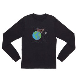 Red Biplane in Outer Space Long Sleeve T Shirt