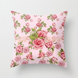 Country Rose Pink Floral Throw Pillow