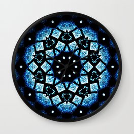 Blue Black Mosaic Kaleidoscope Mandala Wall Clock