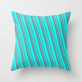 [ Thumbnail: Grey and Aqua Colored Lined/Striped Pattern Throw Pillow ]